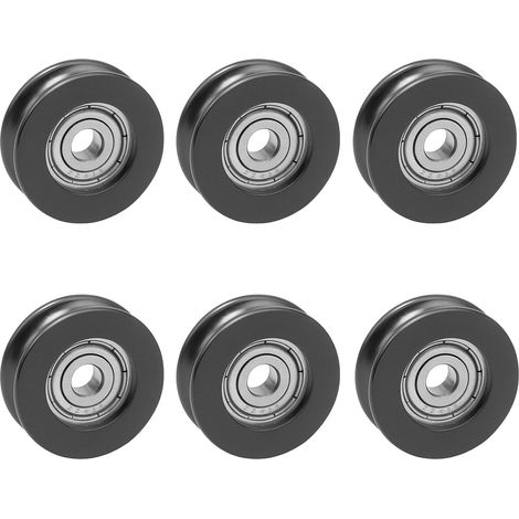 galets à roulement à billes gorge en U 696ZZ, roue guide 5×24×9 mm (Ø int. 6 mm), poulie revêtue plastique, faible bruit, pour portes coulissantes verre/alu, tiroirs, douches, rails (1/5)