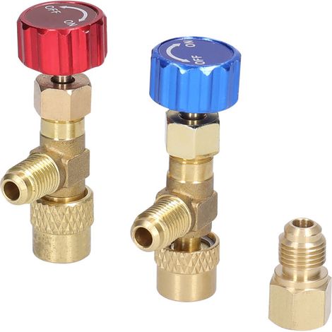 Ajout d'une soupape de sécurité à un climatiseur R22/R410 : connecteur de réfrigérant de qualité avec adaptateur de filetage 5/16 SAE vers 1/4 SAE.