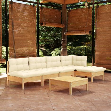 6-tlg. Garten-Lounge-Set mit Creme Kissen Kiefernholz (1/5)