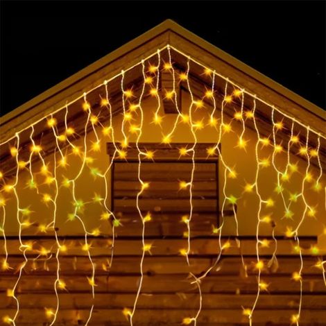 Guirlande lumineuse plate en forme de stalactite, batterie 3AA, blanc chaud, 5 m x 0,6 m, idéale pour la décoration et l'ambiance festive.