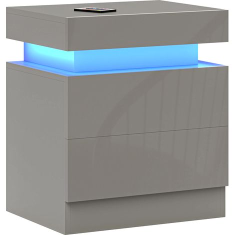 Table de chevet avec éclairage LED, 2 tiroirs et commande par application, idéale pour la chambre ou le salon, 45 x 35 x 52 cm, grise (1/5)
