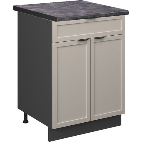 Mobiletto base per cucina Fame-Line, GrigioBeige, 60 cm con cassetto, PL Antracite, Vicco
