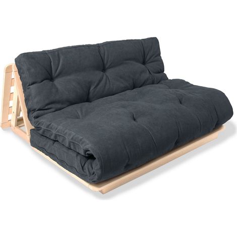 Canapé lit convertible futon layti - 140 x 200 cm - Bois clair et Beige (1/5)