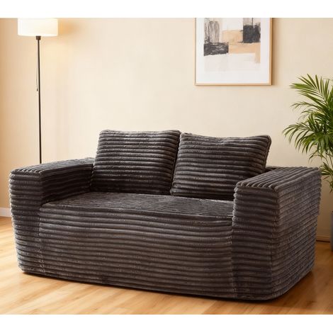 Canapé de sol 2 places à assise profonde, sans montage, en mousse, tissu velours côtelé moelleux, canapé moderne pour salon, petit appartement, chambre, bureau (gris) (1/5)