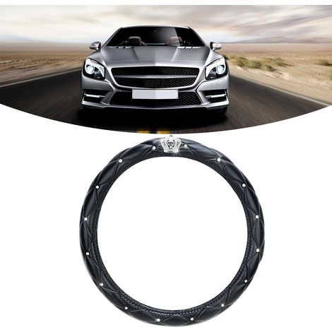 Volant Voiture Femme Anti-dérapant Universel Cuir PU Strass Noir Housse Volant Mignon (1/5)