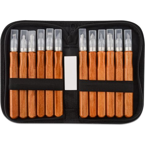 Ensemble de Ciseaux à Bois de Sculpture - 12 Outils Professionnels avec Poignées Ergonomiques et Étui de Rangement - pour Débutants et Experts (1/4)