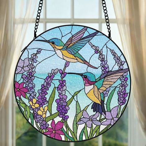 Attrape-soleil colibri vitrail 9 cm décoration fenêtre suspendue oiseau lumineux cadeau femme (1/5)