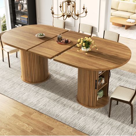 Table extensible 150-190 cm en MDF et métal, marron foncé, avec rangement HAVRYA (1/5)