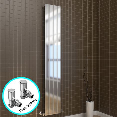 ELEGANT 1600 x 300 mm Chrome Vertical Column Radiator Single Flat Panel Designer Bathroom Radiator + Angled Radiator Valves (1/5)