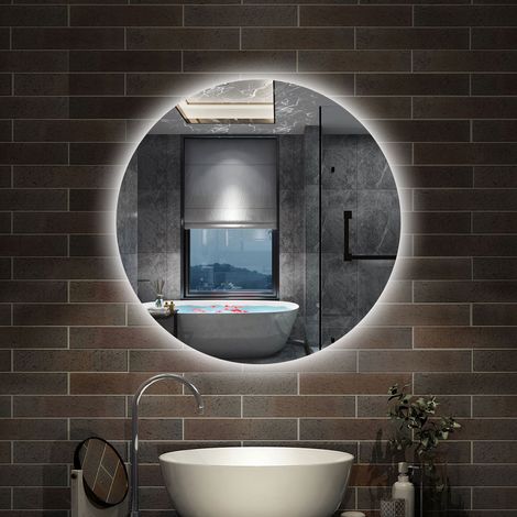 Specchio bagno Rotondo 80 cm con led + Bordo non sabbiato + IP44 (1/4)