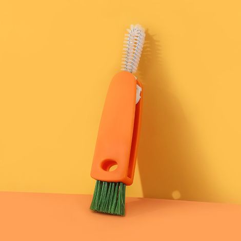 1 brosse de nettoyage de bouteille, nettoyeur de fente de couvercle de tasse de carotte mignon multifonctionnel 3 en 1, brosse d'écart pliable (orange) (1/2)