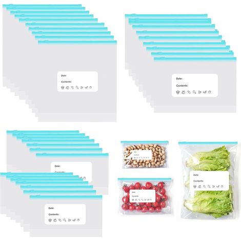 45 x Freezer Bags, Zip Bag Large Medium Small, Reusable Freezer Bag, Freezer Bag Zip Set, Enlarged Base Zip Bag, Ziplock Bag Food for Fruits, Vegetables, Snacks Meat (1/5)