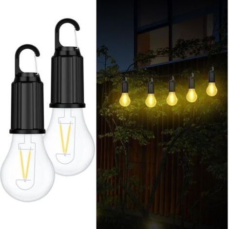 Camping Lantern, USB C Rechargeable Light Bulb, 3000K Warm White, 3 Modes, Camping Tent Light Bulb with Hook, Portable Rechargeable Lamp for Camping, Hiking, Adventure, Garden (2PCS) (1/5)