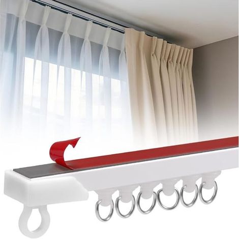 Tringle à rideaux auto-adhésive, compatible avec les supports et rails de rideaux fixés au plafond - 3,5 mètres (1/5)