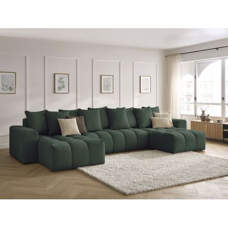 Bobochic – Canapé panoramique fixe 5 places 440cm – Tissu chiné vert résistant aux accrocs – Design moderne pour grands séjours (1/5)