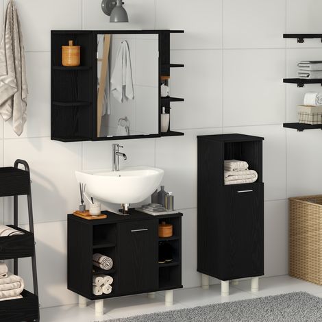 Badezimmermöbel-Set mit Regal 3 pcs Schwarz 30 x 30 x 99,5 cm