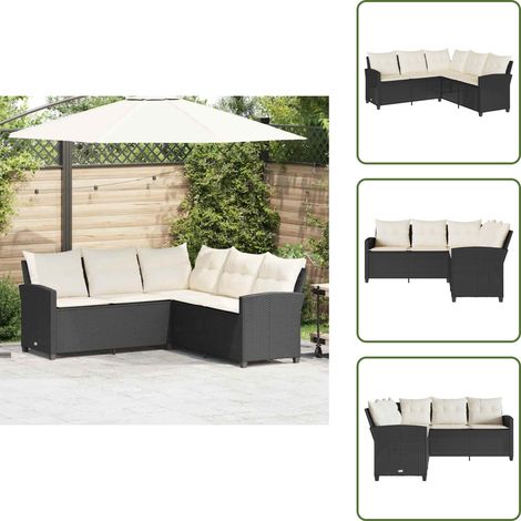 L-förmiges Couchsofa mit Kissen Schwarzes Polyrattan - Couchsofa - Couchsofas - Sofa - Couch (1/5)
