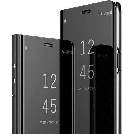 Luxe Coque OPPO Find X3 Lite, Integral Protection Cuir Translucide Clear View Cover Antichoc avec Support, Noir (1/4)