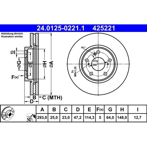 Lot de 2 Disques de frein ATE 24.0125-0221.1 HONDA 45251-T7W-A01 45251-T7W-A02