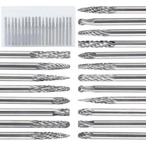 20 Pièces Jeu de Fraises Double Coupe 3 mm,(3 X 3) Lime Rotative en Carbure Tungstène pour Sculpture sur Bois et Pierre et Nettoyage des Bavures et Soudures (1/5)