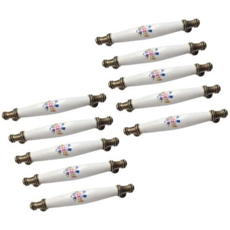 10 maniglie per cassetti e mobili, maniglie ad arco in ceramica, interasse fori 128 mm (Blu Morning Glory)