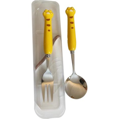 Niedliches Kinderbesteckset mit Gabeln und Löffeln im Cartoon-Stil, robustes Edelstahlbesteckset für Zuhause, Kindertagesstätte und Camping. (1/5)