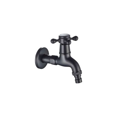 Robinet laiton G1/2 à bec d’eau, poignée croisée antique, pour lave-linge, lavabo, jardin, noir –