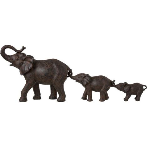 Statue Déco "Famille d'Eléphants" 83cm Marron