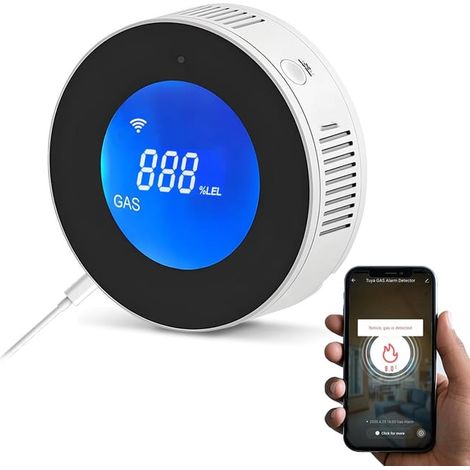 Detector de gas inteligente WiFi – Alarma de 85 dB, pantalla LCD, gas natural/metano/GLP, compatible con aplicación, seguridad para el hogar (1/5)