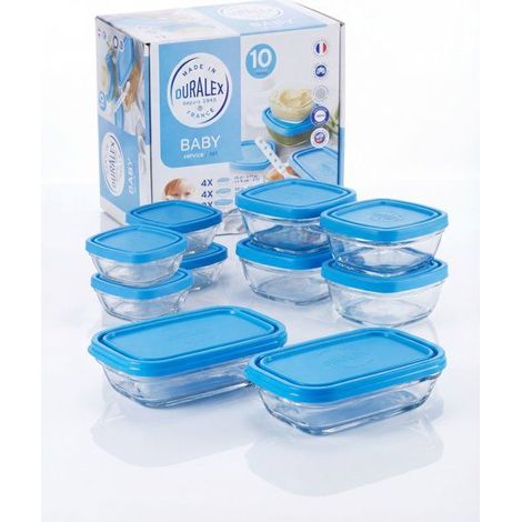 Babynahrungsservice - DURALEX - Baby Transparent - 10 Teile - Mit blauen Deckel - Gehärtetes Glas (1/4)