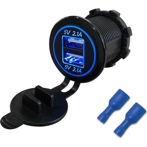 Presa di ricarica USB doppia, presa impermeabile a doppia porta 2.1A e ricarica rapida 2.1A, presa accendisigari USB con coperchio, compatibile con auto, barca, camper, ATV, autobus e camion da 12V/24