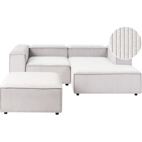 Sofá modular esquinero 3 plazas moderno patas negras tapizado pana de poliéster blanco crema izquierdo con otomana Ardal (1/5)