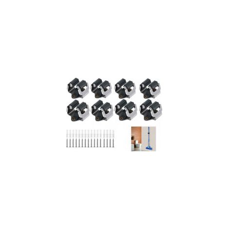 Set mit 8 Wandhalterungen für Mopp, Besen und Gartengeräte – Schwarz – Crezuo