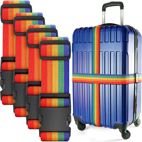 Lot de 4 sangles à bagages, sangles en nylon, accessoires de voyage, longueur réglable de 2 mètres, convient aux valises de 20 à 32 pouces, colorées. (1/5)