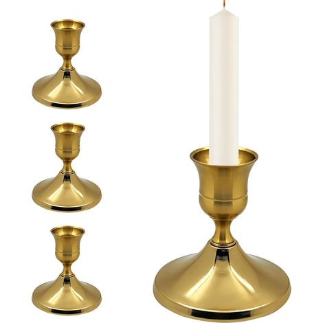 Set of 4 gold-tone brass-look candle holders for vintage stem candles (1/5)