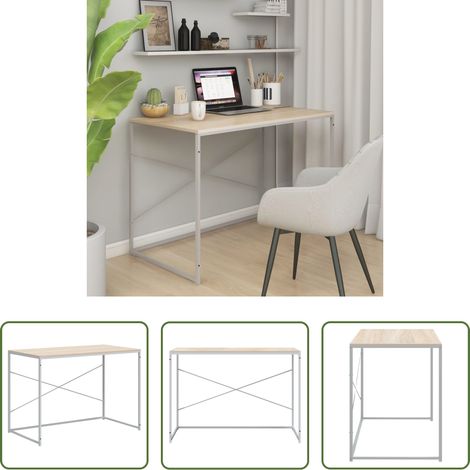 Schreibtisch - Computertisch Weiß und Eiche-Optik 110x60x70 cm Holzwerkstoff (1/5)