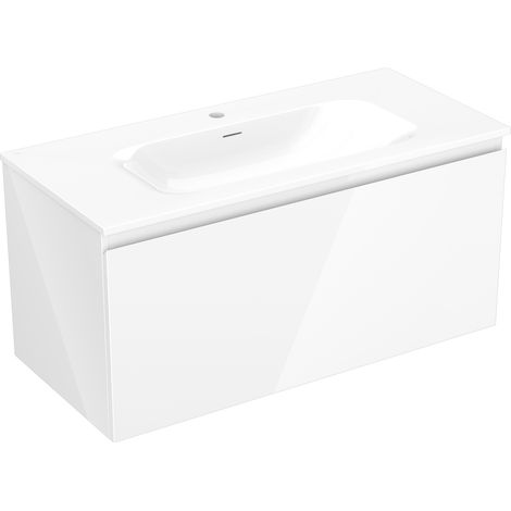 Mexen Orio Badezimmermöbel 100 cm mit Waschbecken Vela, 1 Schublade, weiß glänzend - 91A10-10047-1-BF00-W23M00