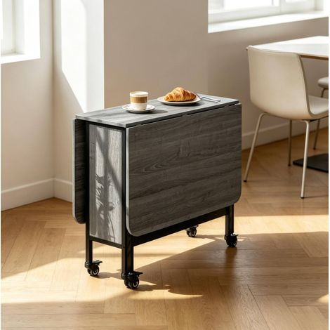 Mesa de comedor extensible plegable con ruedas y estante DESVIAE (1/5)