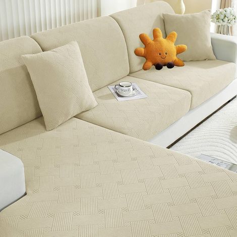 Sofa Seat Cushion Covers Stretch Couch Cushion Covers Replacement Elastic Couch Cushion Covers Sofa Seat Cushion Covers Sofa Slipcovers (Beige, Chaise Lounge) (1/5)