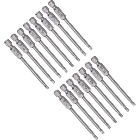 Lot de 15 embouts de tournevis à tête Torx T15 avec tige hexagonale de 6,35 mm de long, embouts magnétiques inviolables en acier S2 avec trou pour visseuse à percussion, outils à main (1/5)