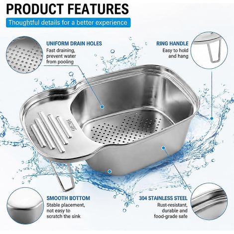 Panier égouttoir évier acier inoxydable, récupérateur résidus alimentaires, passoire suspendue multifonction cuisine argent (1/4)