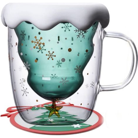 Mug isotherme double paroi verre Noël, 300 ml, café/thé, jolie tasse cadeau