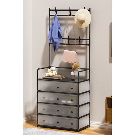Portant à vêtements à 4/5 niveaux avec rangement pour chaussures, porte-manteau autoportant avec crochets (1/5)
