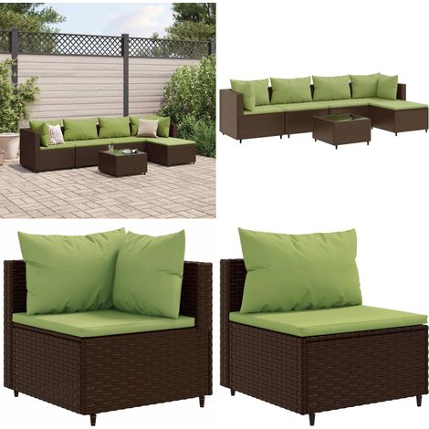 6-tlg. Garten-Lounge-Set mit Kissen Braun Poly Rattan - Gartenlounge Set - Lounge Möbel - Outdoor Möbel - Gartenmöbel - Rattan Gartenmöbel - Home & Living (1/5)