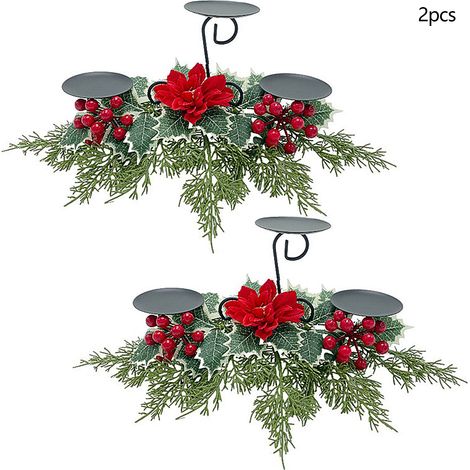 Lot de 2 Bougeoirs Décoratifs Noël A10084 Style B Feuilles Souples Plastique Ornements Bureau Fêtes (1/3)