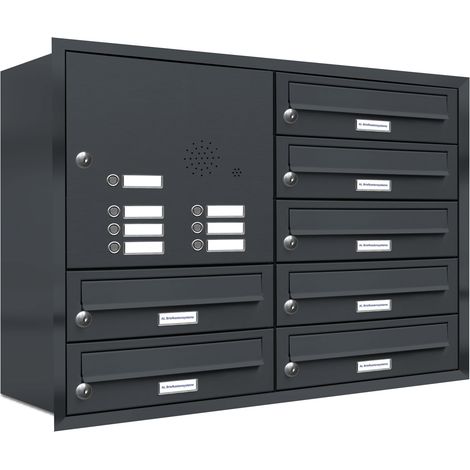 7er Briefkasten Anlage Unterputz Montage RAL 7016 Anthrazit Klingel (1/5)