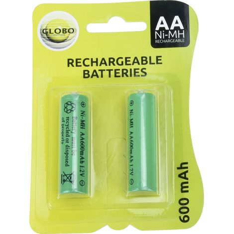 Globo Akkubatterien NiMH Mignon AA 600 mAh, 1,2 Volt 2er Blister (1/3)