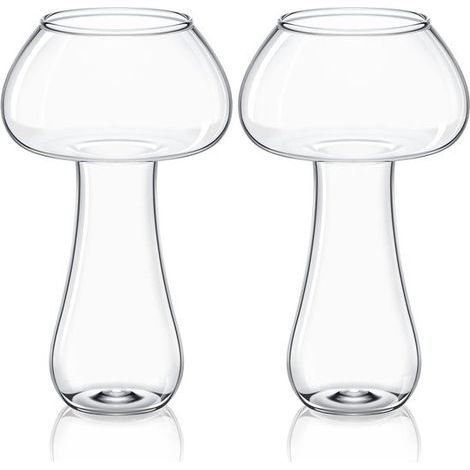 Ynkkvre - Verres en forme de champignon – Lot de 2 Verres en borosilicate pour cocktails et boissons
