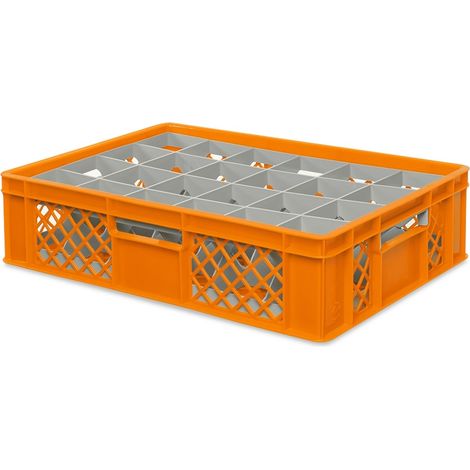 BRB Gläserkiste 600x400 mm für 15, 24, 33 oder 40 Gläser, farbig (Orange, für 24 Gläser Ø 87 mm, Glashöhe max 122 mm)