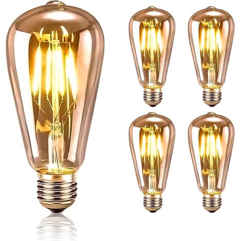 Ampoule E27 Vintage, Ultrixe 5 Pièces Ampoule Edison LED E27 ST64 Lampe Décorative Rétro Edison Ampoule Vintage Antique Lampe 2200K 8W Filament Blanc Chaud pour Restaurant Café Bar Ampoules à Incandes (1/5)